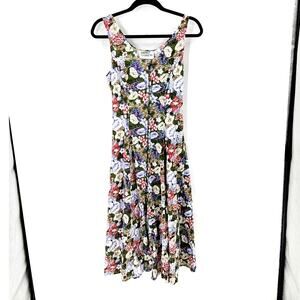 Vintage Nicole Elizabeth floral midi lace up back tie dress 80s 90s size M
